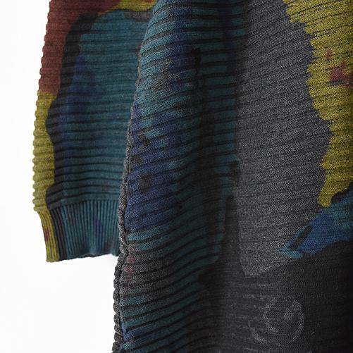 winter dress Sapphire print sweaters oversized woolen knit dresses - Omychic