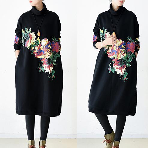winter dresses thick warm cotton dresses outwear blossom flowers print velvet inside to keep warm - Omychic