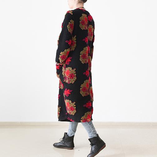 winter floral woolen dresses long woolen maxi dress casual style in red top quality - Omychic