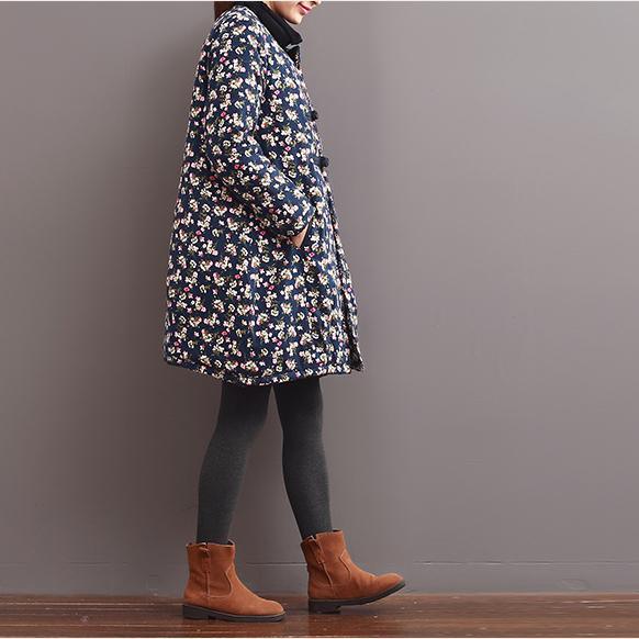 winter indigo blue floral thick down jackets cotton coats Chinese style - Omychic