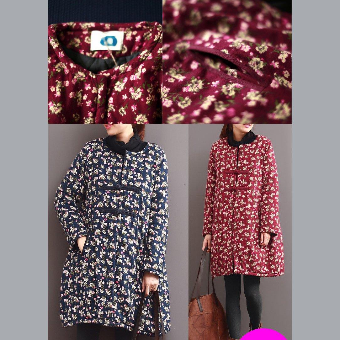 winter indigo blue floral thick down jackets cotton coats Chinese style - Omychic
