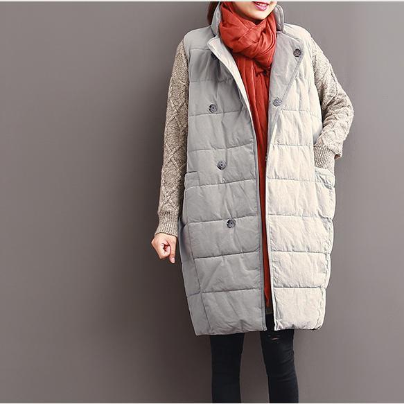 winter light gray cotton down jackets lace detialed warm coats - Omychic