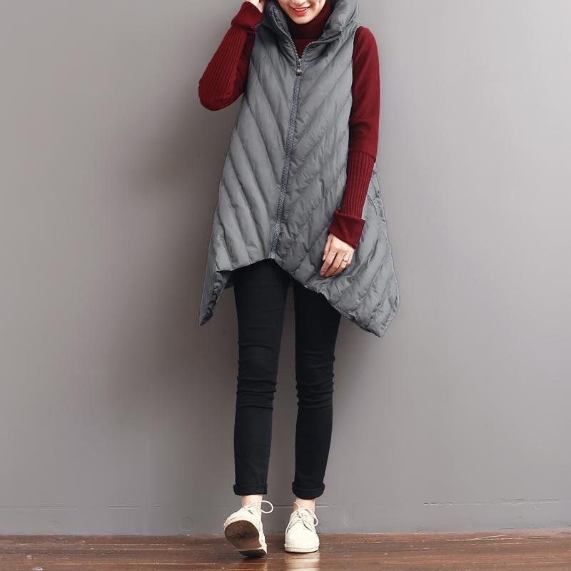 winter light gray warm sleeveless down jacket coat vest - Omychic