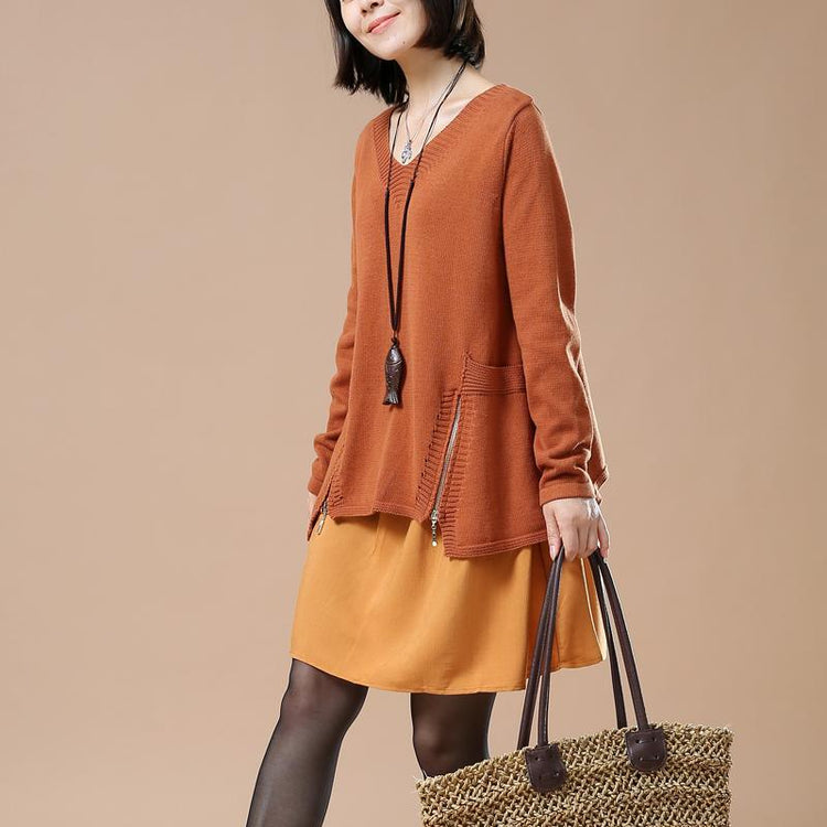 winter orange layered sweaters oversize layered pullover - Omychic