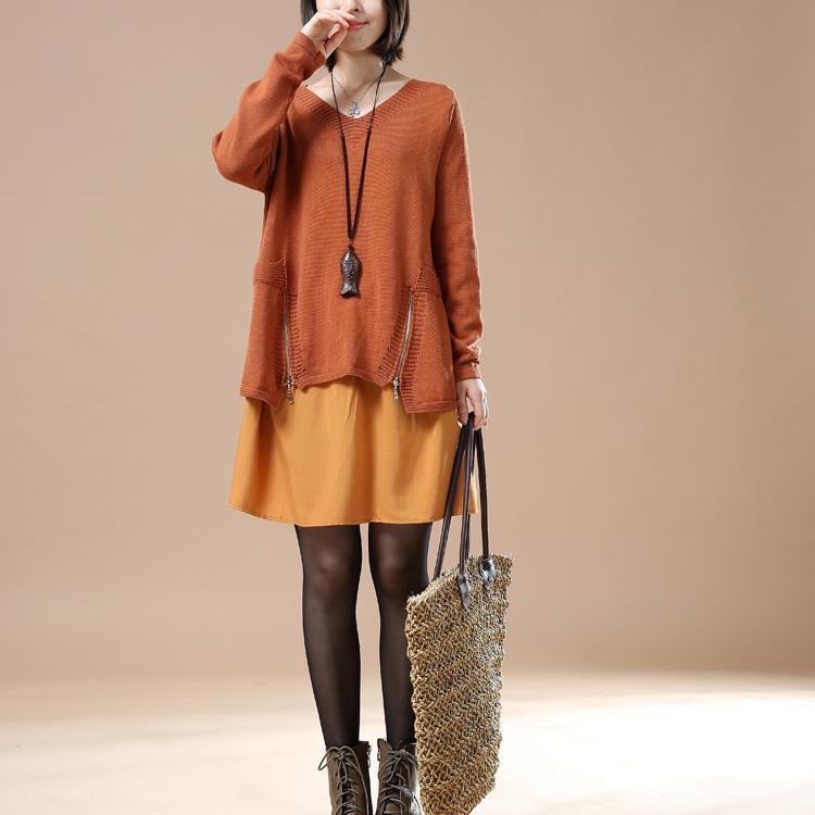 winter orange layered sweaters oversize layered pullover - Omychic