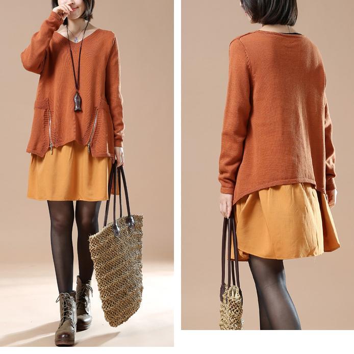 winter orange layered sweaters oversize layered pullover - Omychic