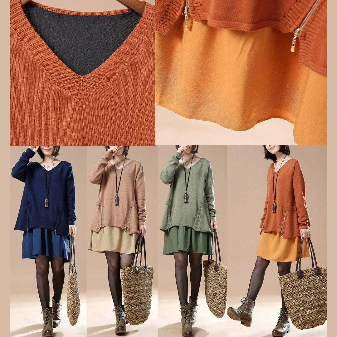 winter orange layered sweaters oversize layered pullover - Omychic