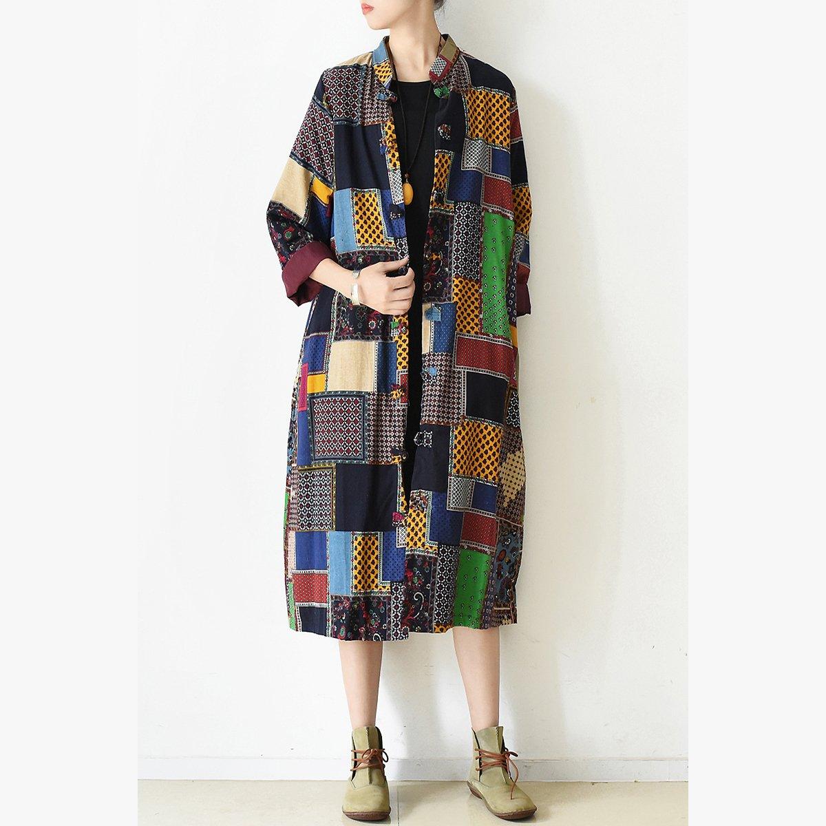 winter outwear piled cotton coats long maxi coat print floral jackets trench coat - Omychic