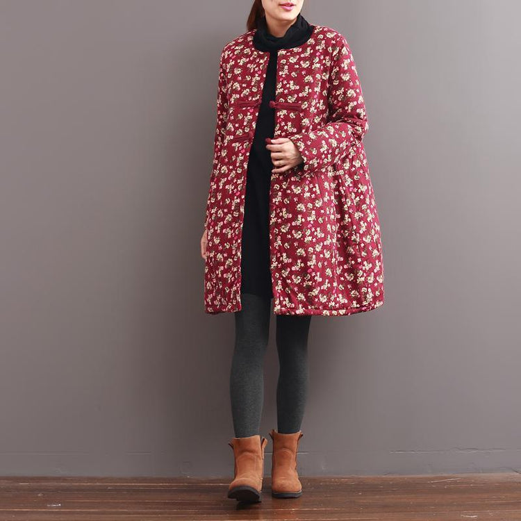winter pink floral warm cotton down jackets coats Chinese elements - Omychic