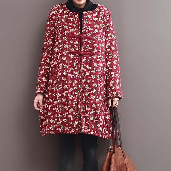 winter pink floral warm cotton down jackets coats Chinese elements - Omychic