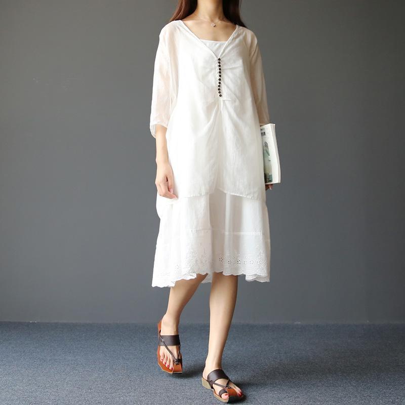 winter pure white flowy button detailed linen dresses inspired by the snow - Omychic