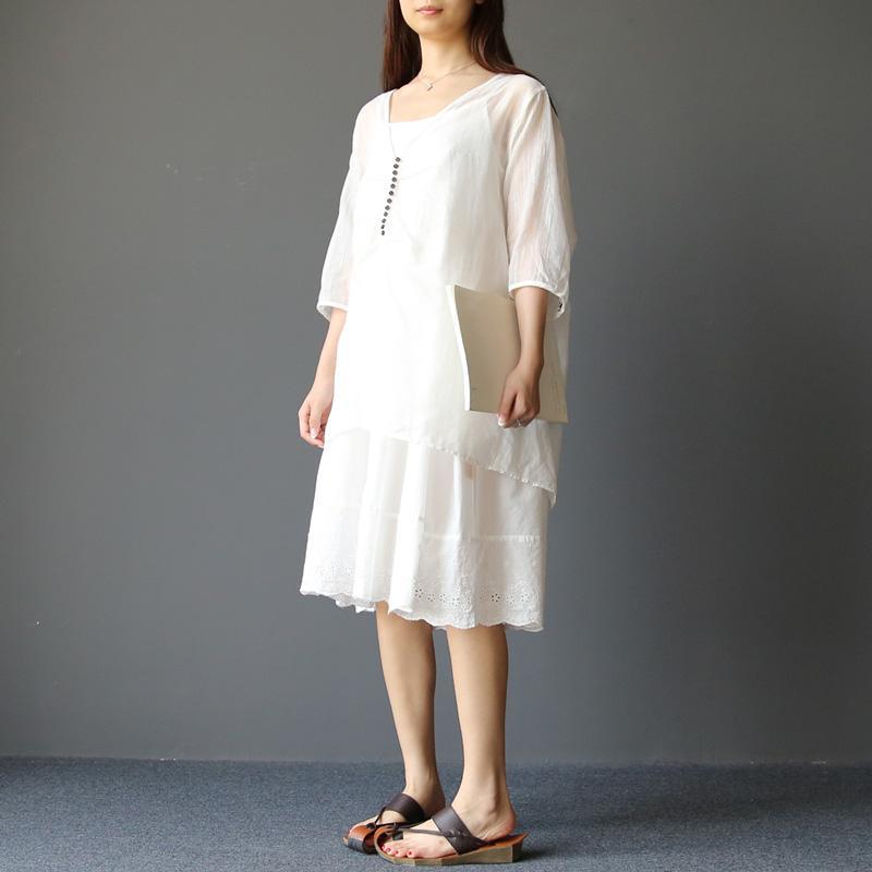 winter pure white flowy button detailed linen dresses inspired by the snow - Omychic