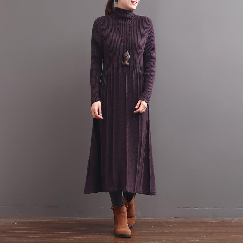 winter purple tunic sweaters long knit maxi dresses - Omychic