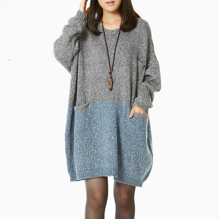 winter sweaters pactchwork grey blue - Omychic