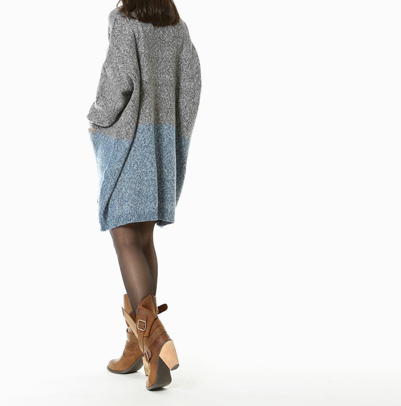 winter sweaters pactchwork grey blue - Omychic