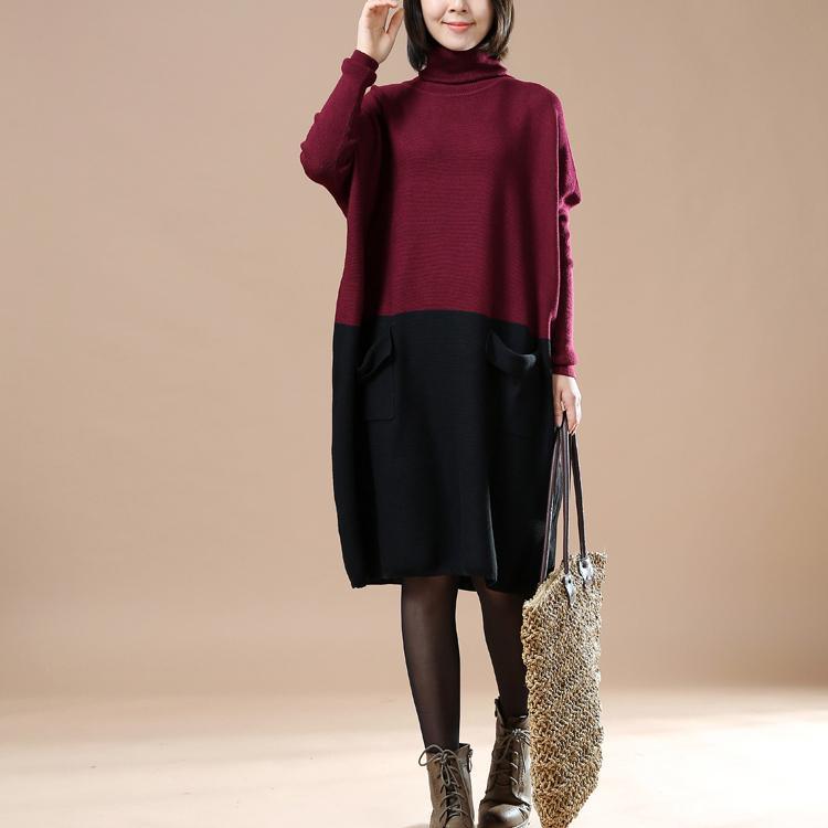 winter turtle neck baggy sweaters women knit dresses - Omychic