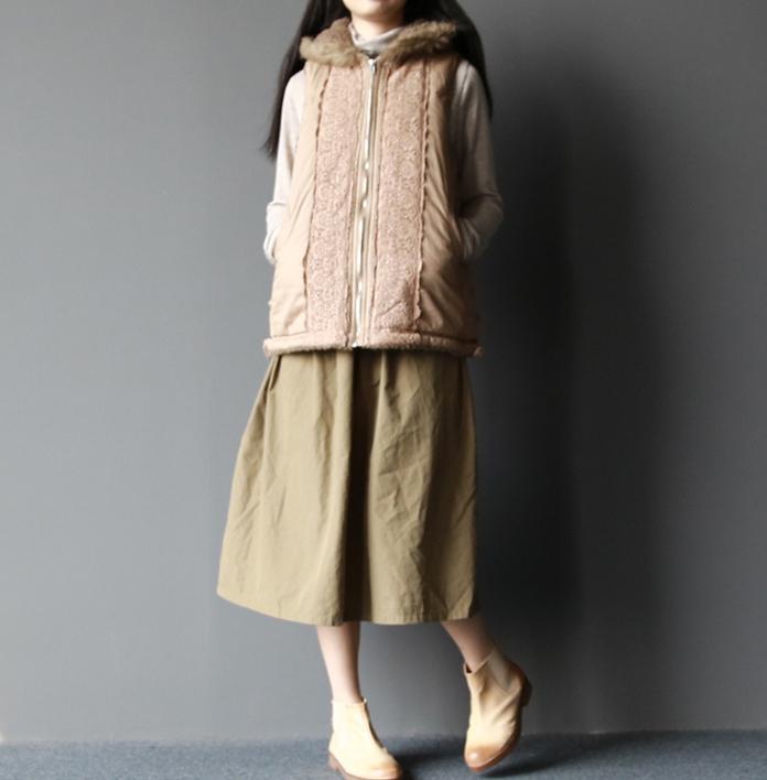 winter warm khaki vest coats lace detailed down jacket woman - Omychic