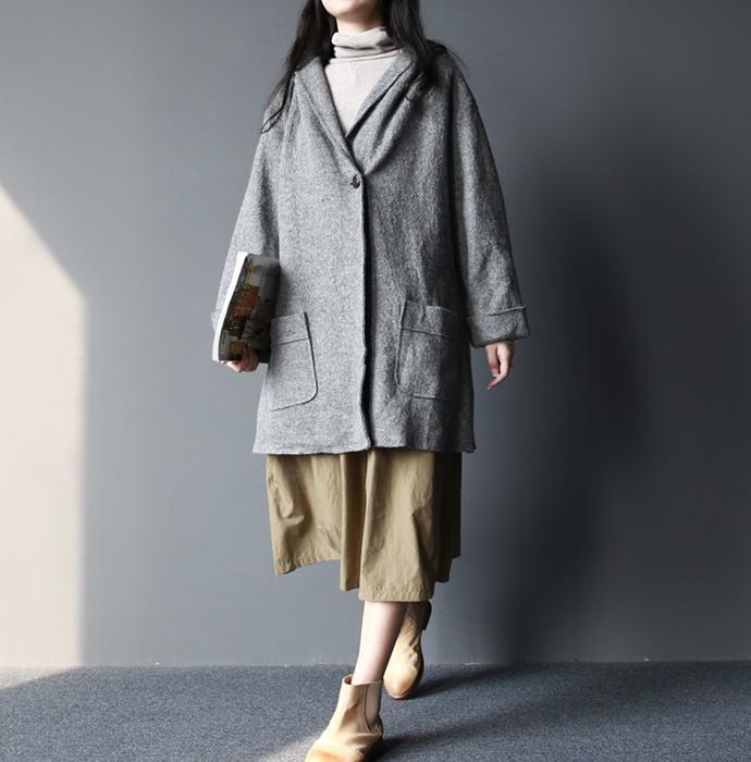 winter woman woolen coats in gray simple style - Omychic