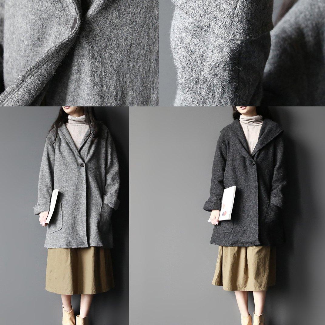 winter woman woolen coats in gray simple style - Omychic