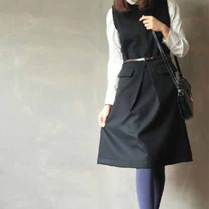 women black vintage woolen dress casual tunic sleeveles dresses - Omychic