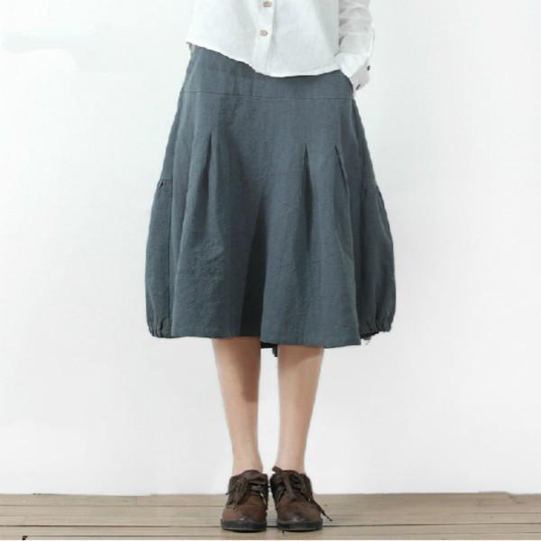 women blue Linen casual skirts Retro summer cotton skirts - Omychic