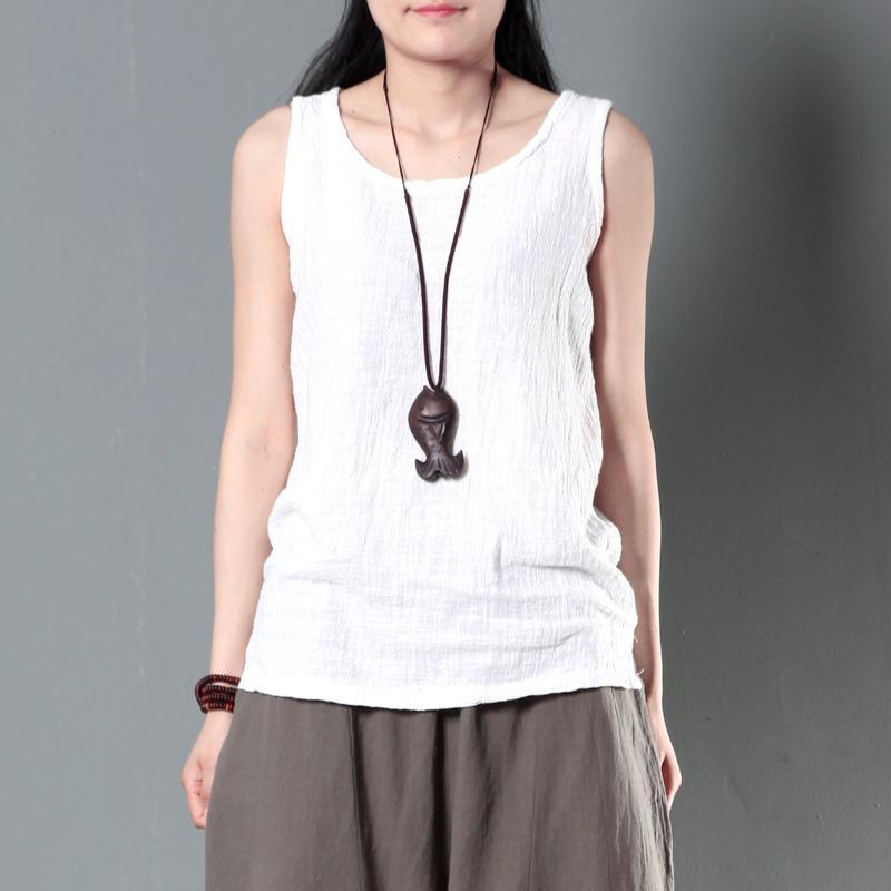 women wrinkled linen tank top sleeveless shirt blouse - Omychic