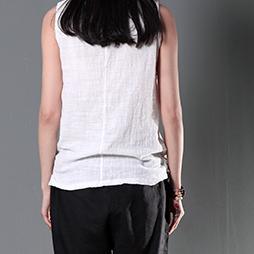 women wrinkled linen tank top sleeveless shirt blouse - Omychic