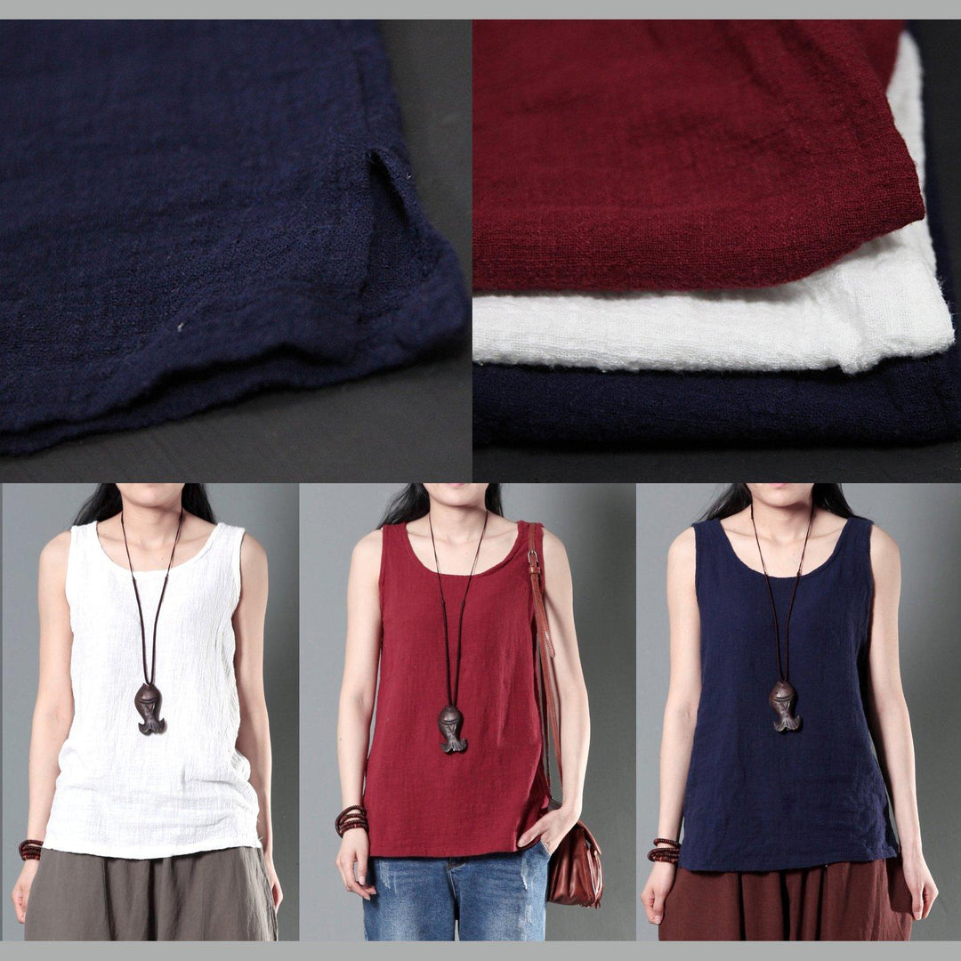women wrinkled linen tank top sleeveless shirt blouse - Omychic