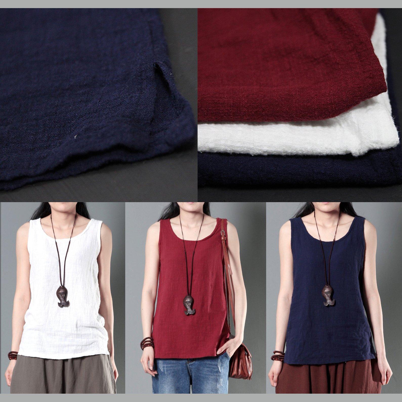 women wrinkled linen tank top sleeveless shirt blouse - Omychic