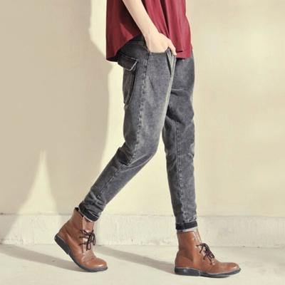 2017 Black harem jeans casual slim crop denim pants - Omychic