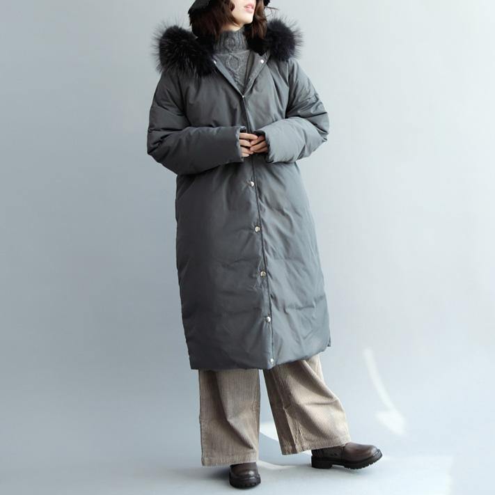 2017 Gray down overcoat Loose fitting down coat women real fur outwear - Omychic