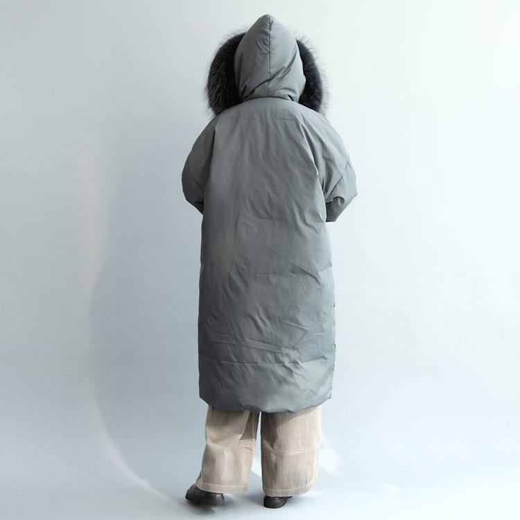 2017 Gray down overcoat Loose fitting down coat women real fur outwear - Omychic