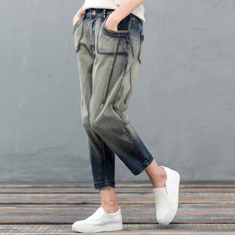 2017 New Gradient jeans oversize denim pants crop trousers - Omychic