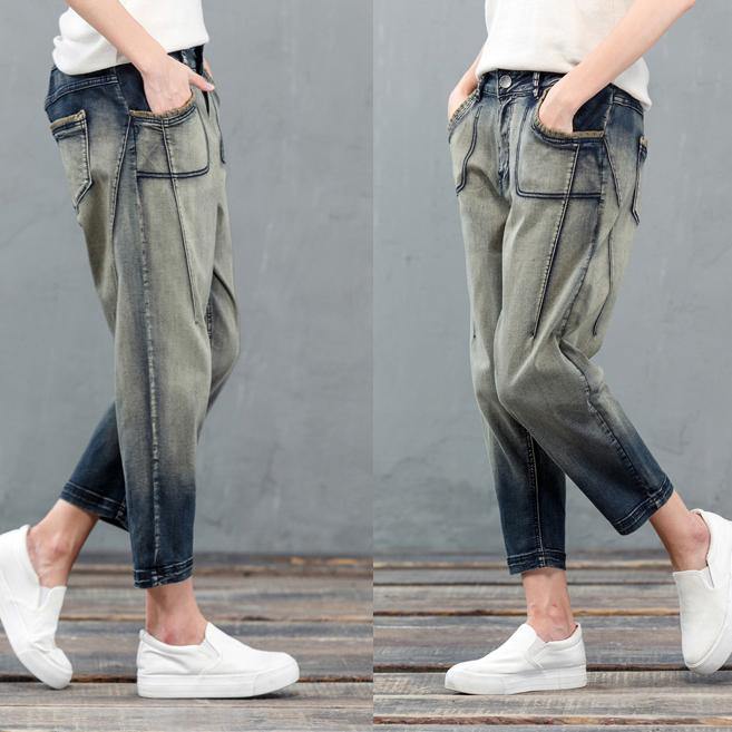 2017 New Gradient jeans oversize denim pants crop trousers - Omychic