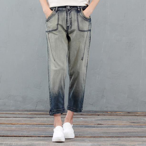 2017 New Gradient jeans oversize denim pants crop trousers - Omychic