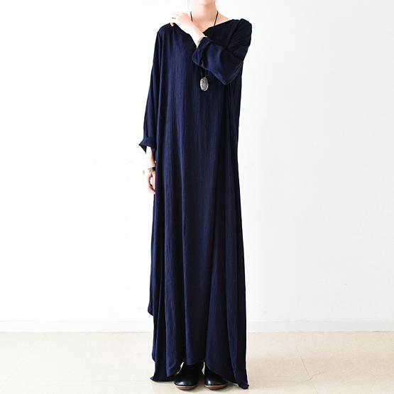 2021 New Spring Navy Cotton Dresses Long Cotton Maxi Dress Floor Length Caftans - Omychic