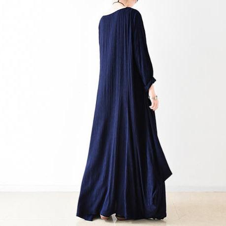 2021 New Spring Navy Cotton Dresses Long Cotton Maxi Dress Floor Length Caftans - Omychic