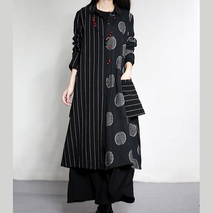 2021 New trench coats strip dotted long linen outwear jackets plus size linen dresses - Omychic