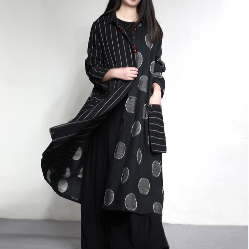 2021 New trench coats strip dotted long linen outwear jackets plus size linen dresses - Omychic
