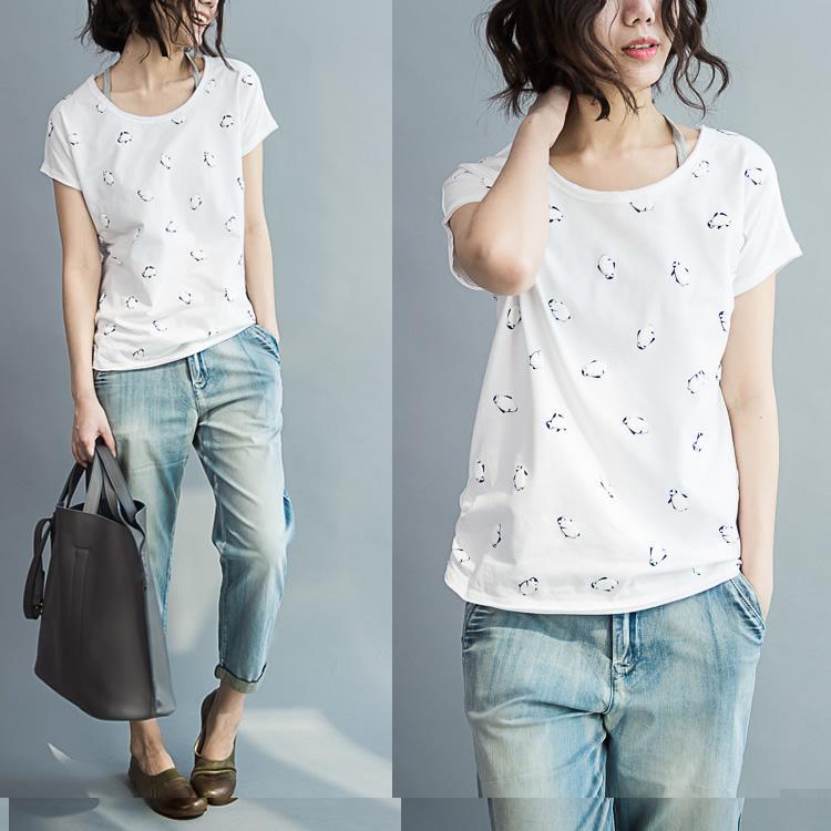 2017 Summer T shirt penguin print cotton shirts blouse plus size cotton tops - Omychic