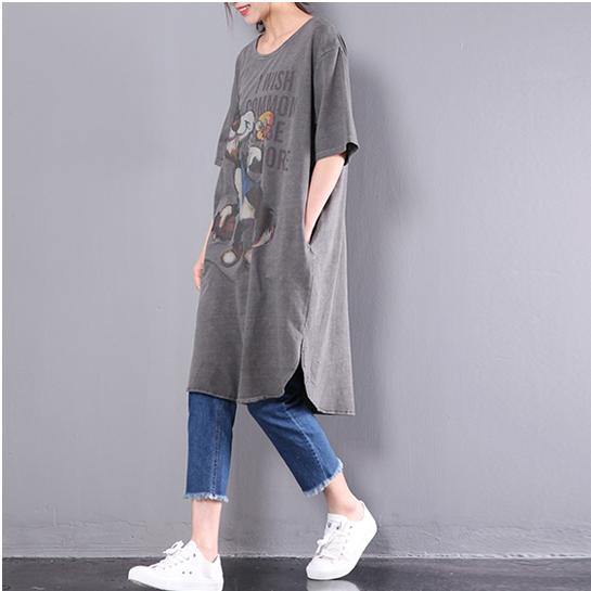 2017 animal print cotton dresses dark gray loose shift dress o neck sundress - Omychic