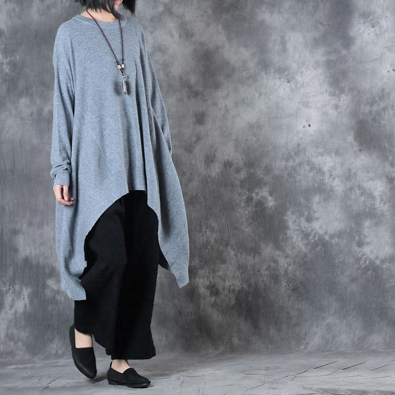 2017 asymmetric design gray woolen blended sweater dresses oversize o neck casual knit dress - Omychic