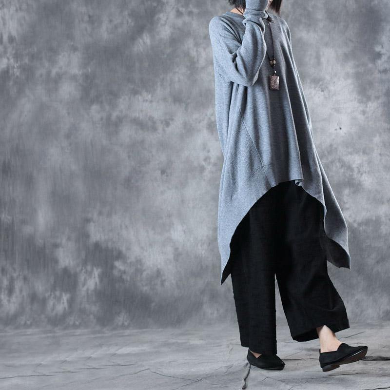2017 asymmetric design gray woolen blended sweater dresses oversize o neck casual knit dress - Omychic