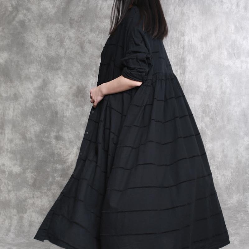 2017 autumn black linen long coat plus size large hem trench coats - Omychic