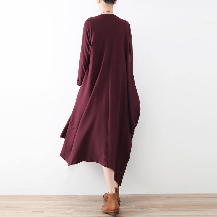 2017 autumn burgundy unique cotton long outfits plus size trendy trench coats - Omychic