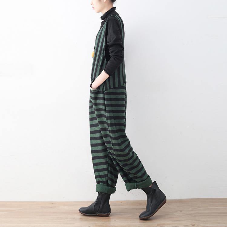 2017 autumn casual green striped loose jumpsuit pants - Omychic