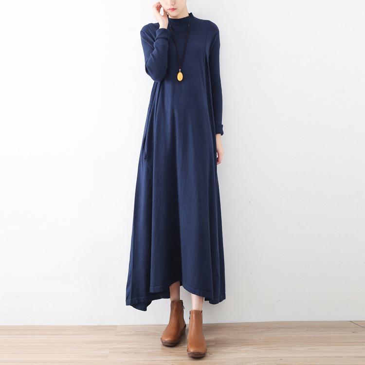 2017 autumn navy stylish sweater dresses plus size casual turtle neck maxi dress - Omychic