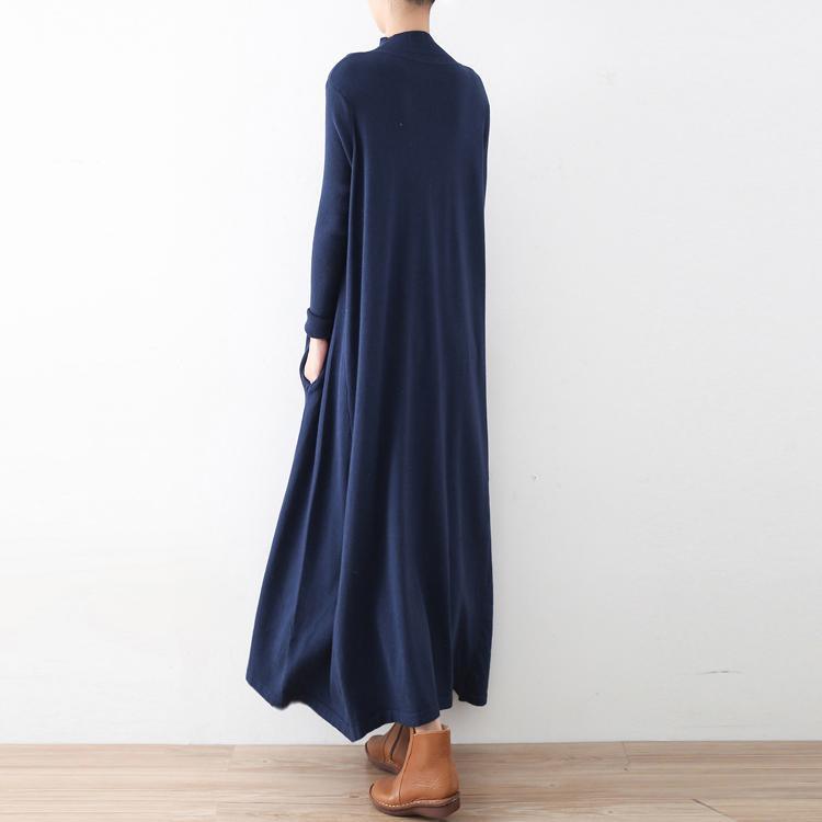 2017 autumn navy stylish sweater dresses plus size casual turtle neck maxi dress - Omychic