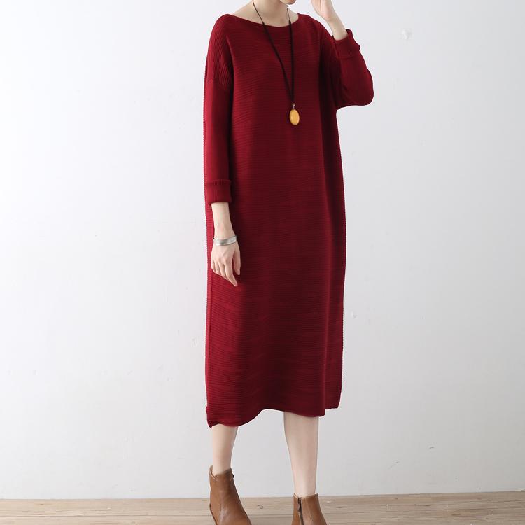 2017 autumn new red jacquard knit dresses loose casual sweater maxi dress - Omychic