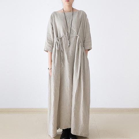 2021 autumn plus size linen dresses asymmetric bracelet sleeved drawstring maxi dress ( Limited Stock) - Omychic